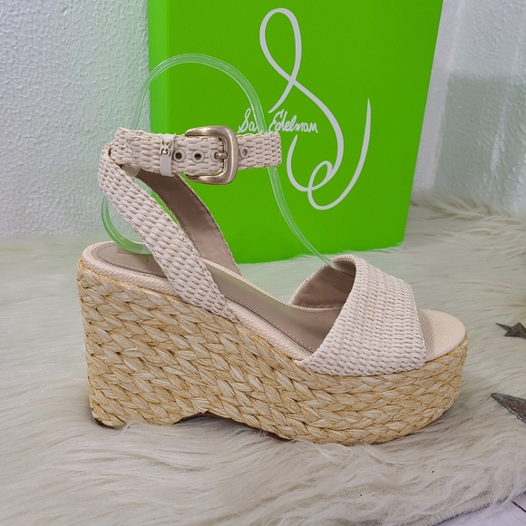 Sam Edelman April platform espadrille sandals Linen Raffia cream size 7.5 NEW - Picture 6 of 9